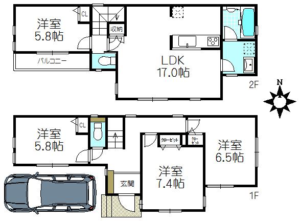 Floor plan. (Building 2), Price 52,800,000 yen, 4LDK, Land area 84.03 sq m , Building area 96.98 sq m
