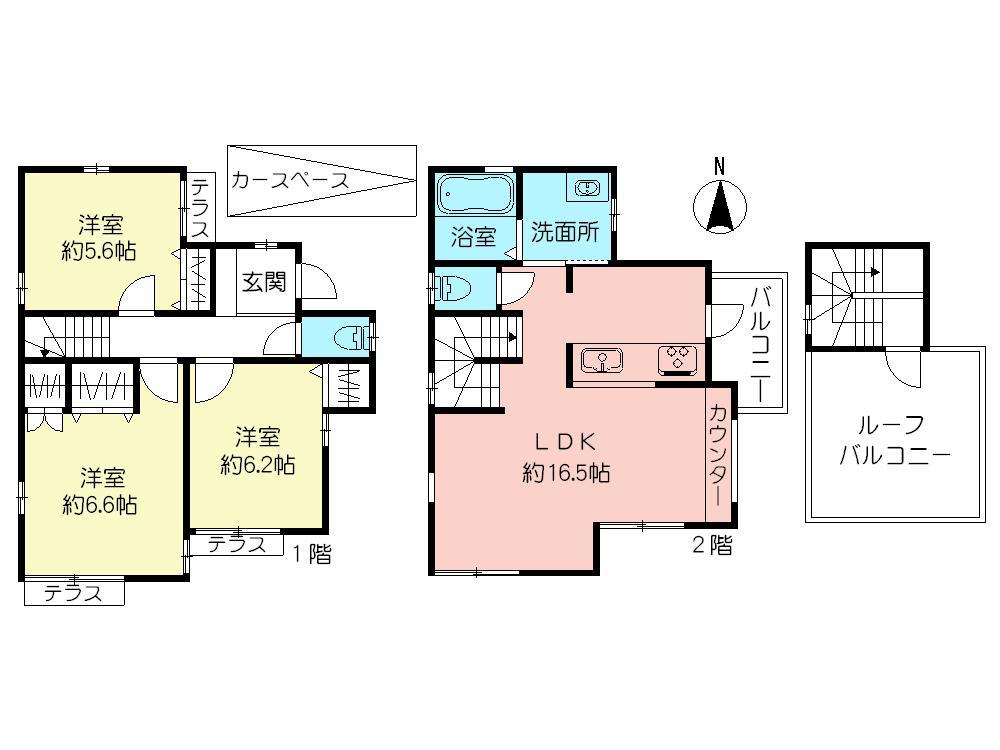 Floor plan. (E Building), Price 44,800,000 yen, 3LDK, Land area 81.09 sq m , Building area 80.59 sq m