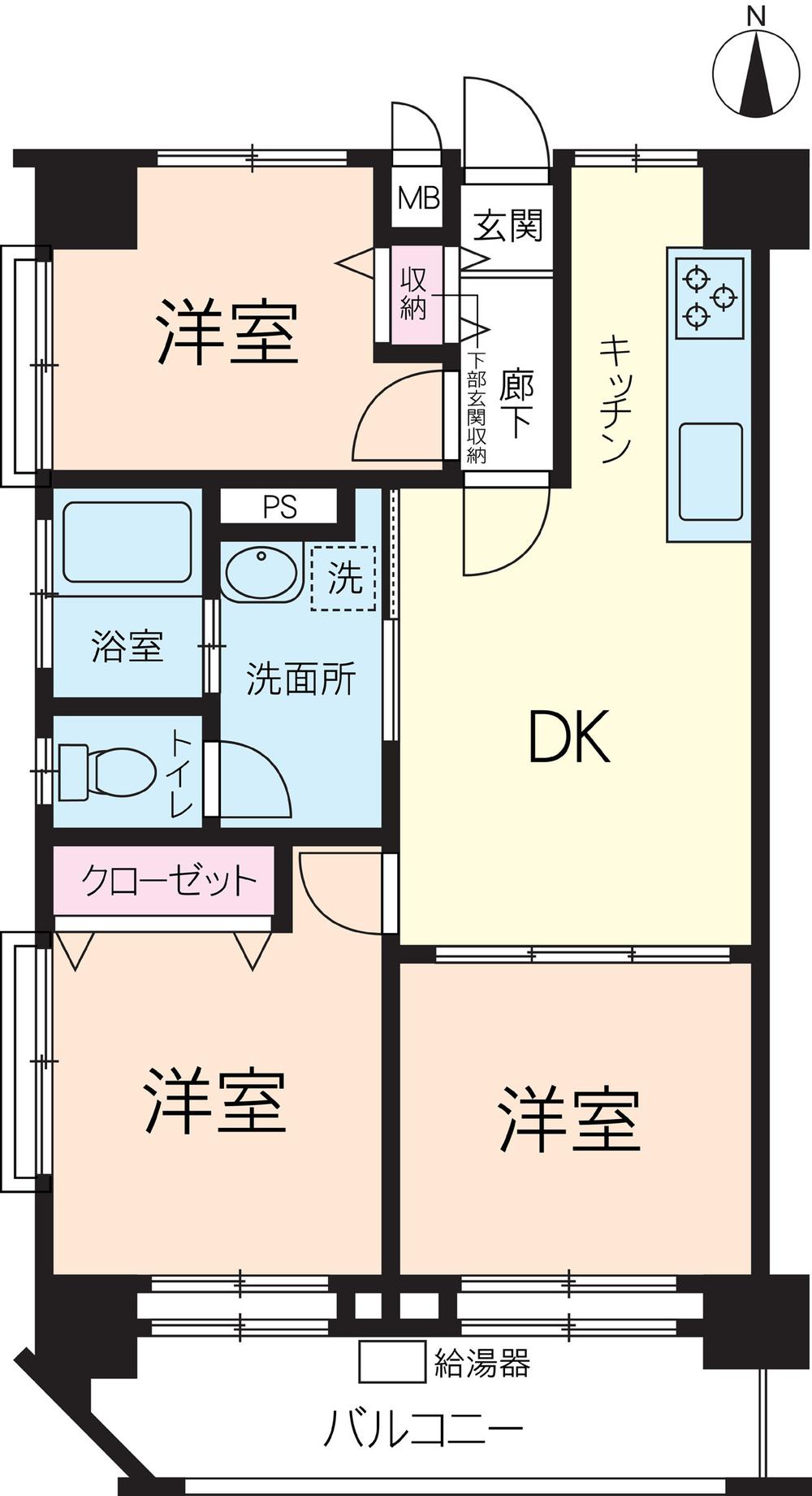 Floor plan. 3LDK, Price 26,800,000 yen, Occupied area 57.54 sq m , Balcony area 7.99 sq m