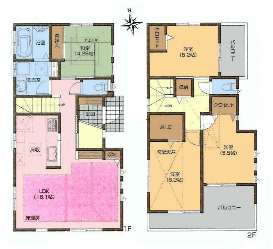 Floor plan. (1 Building), Price 63,800,000 yen, 4LDK, Land area 90.26 sq m , Building area 93.78 sq m