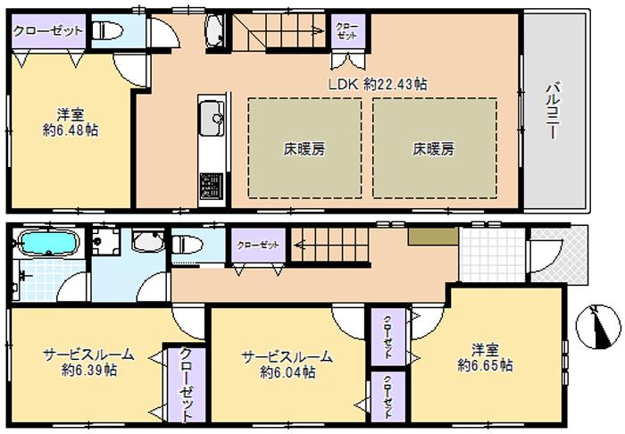 Floor plan. (A Building), Price 56,800,000 yen, 2LDK+2S, Land area 114.01 sq m , Building area 107.84 sq m