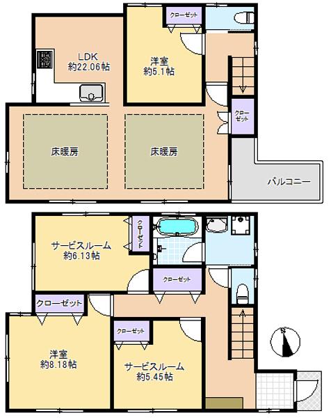 Floor plan. (C Building), Price 52,800,000 yen, 2LDK+2S, Land area 129.93 sq m , Building area 108.42 sq m
