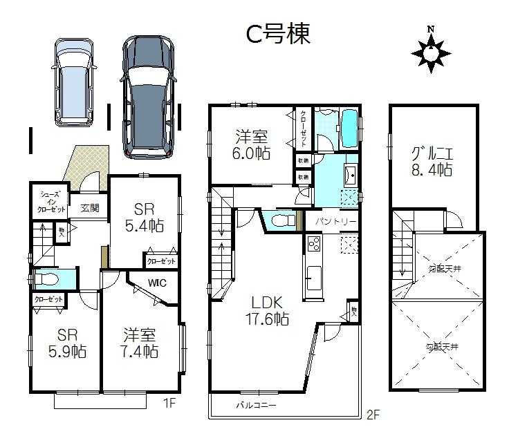 Floor plan. (C Building), Price 71,800,000 yen, 2LDK, Land area 110.03 sq m , Building area 113.85 sq m