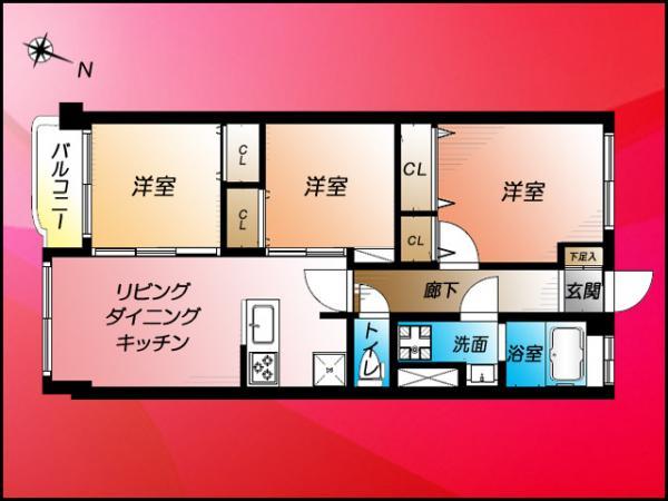 Floor plan. 3LDK, Price 18,800,000 yen, Occupied area 56.83 sq m , Balcony area 2.5 sq m