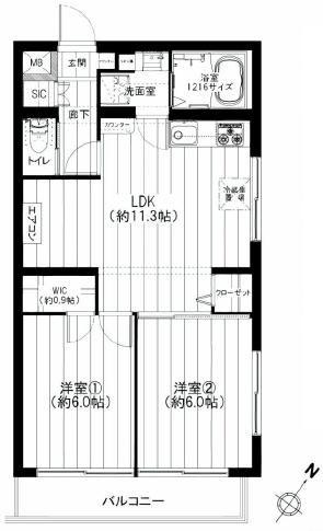 Floor plan. 2LDK, Price 22,900,000 yen, Occupied area 51.84 sq m , Is a positive per good on the balcony area 5.39 sq m southeast angle room.