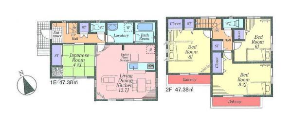 Floor plan. 40,800,000 yen, 4LDK, Land area 101.74 sq m , Building area 94.76 sq m