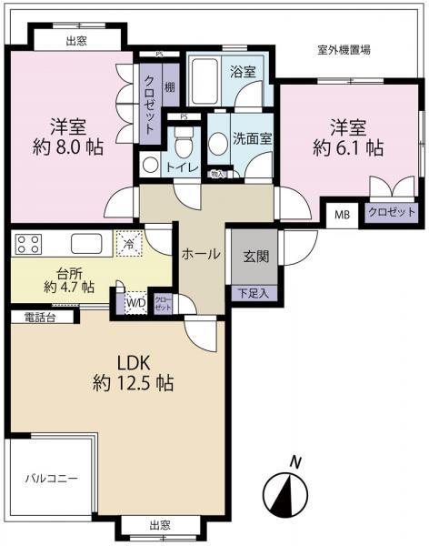 Floor plan. 2LDK, Price 34,500,000 yen, Occupied area 73.16 sq m , Balcony area 3.99 sq m