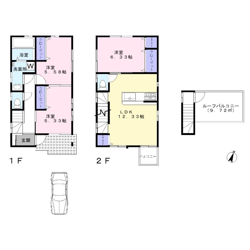 Floor plan. 42,800,000 yen, 3LDK, Land area 75.12 sq m , Building area 80.05 sq m