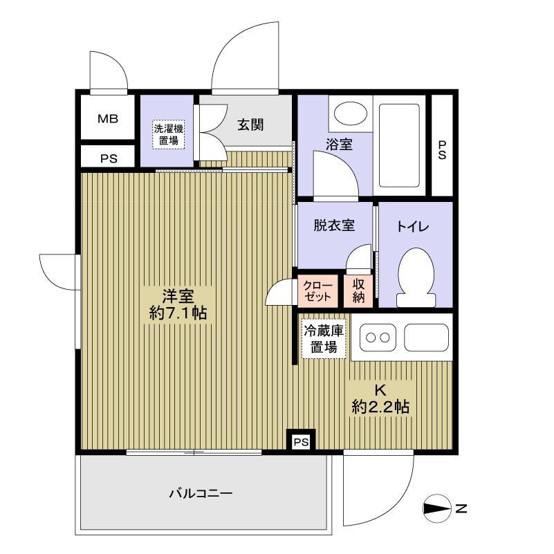Floor plan. 1K, Price 15.8 million yen, Occupied area 20.46 sq m , Balcony area 2.85 sq m