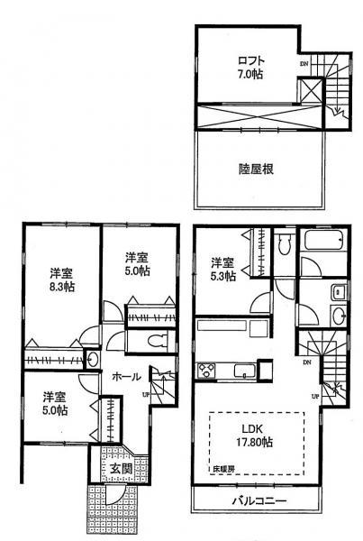 Floor plan. 65,800,000 yen, 3LDK, Land area 90.19 sq m , Building area 98.95 sq m
