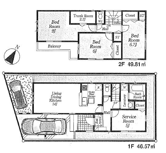 Floor plan. (3 Building), Price 48,800,000 yen, 4LDK, Land area 100.01 sq m , Building area 96.38 sq m