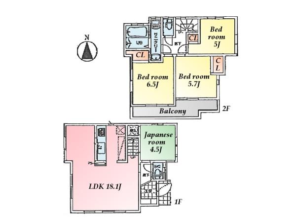 Floor plan. (Building 2), Price 59,800,000 yen, 4LDK, Land area 91.49 sq m , Building area 89.42 sq m