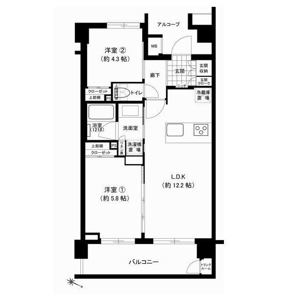 Floor plan. 2LDK, Price 36,900,000 yen, Occupied area 50.45 sq m , Balcony area 7.65 sq m