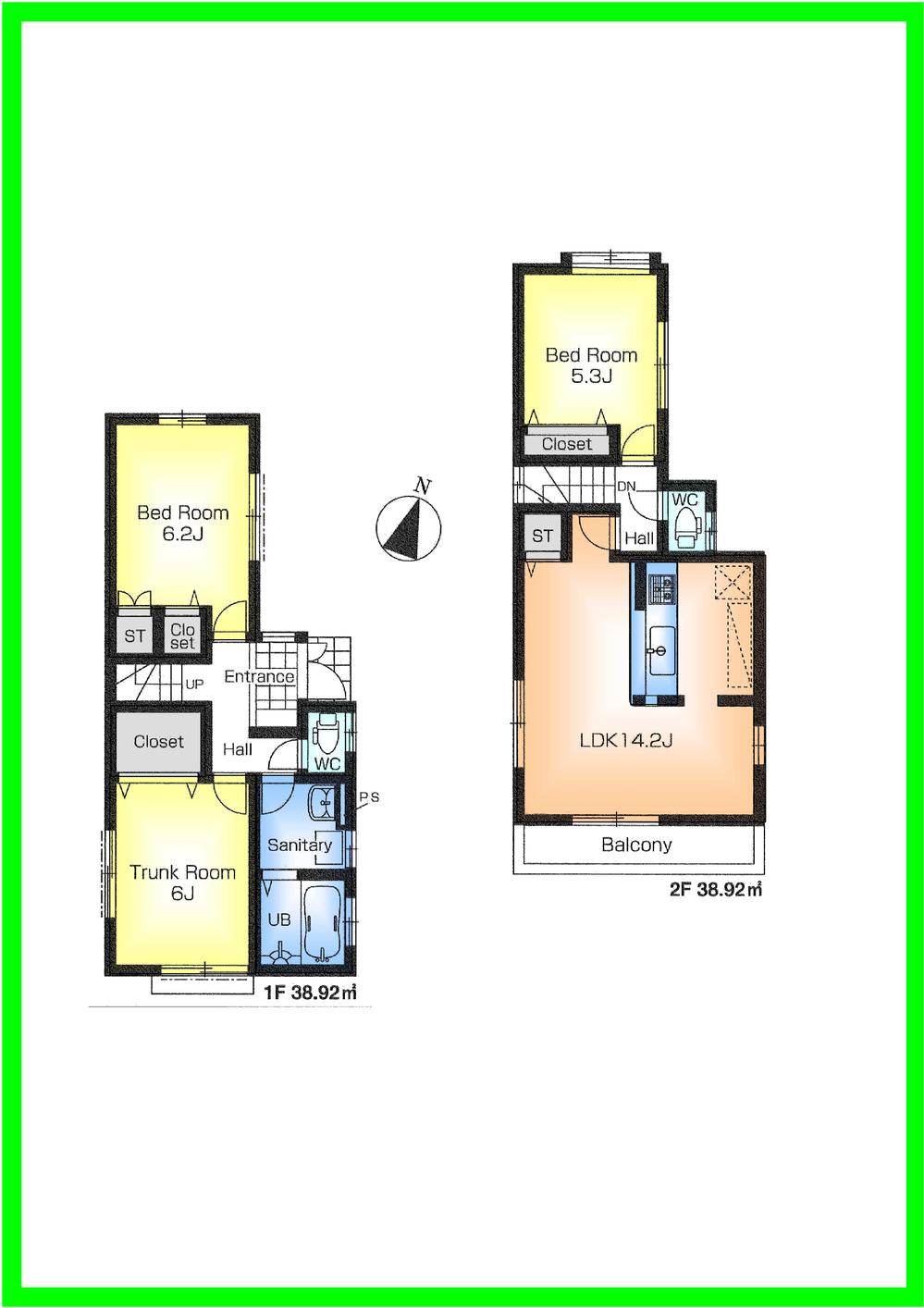 Floor plan. 38,800,000 yen, 2LDK + S (storeroom), Land area 78.84 sq m , Building area 77.84 sq m