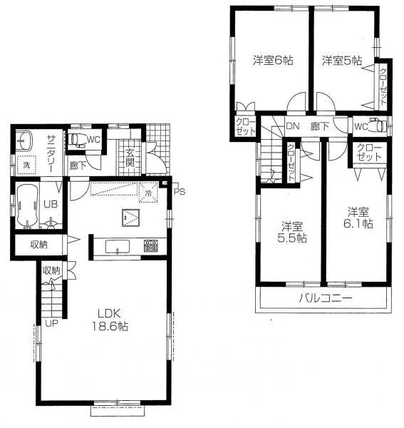 Floor plan. 53,800,000 yen, 4LDK, Land area 95.01 sq m , Building area 92.73 sq m