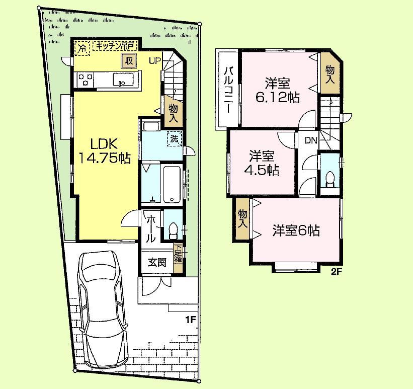 Floor plan. (1 Building), Price 44,300,000 yen, 3LDK, Land area 80.82 sq m , Building area 74.93 sq m