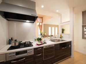Semi-open type of kitchen sense of unity is also the charm of the dining. Also it has been enhanced facilities such as standard equipped with a storage of dish washing and drying machine and a full slide-type (all indoor pictures 18 Building model house)