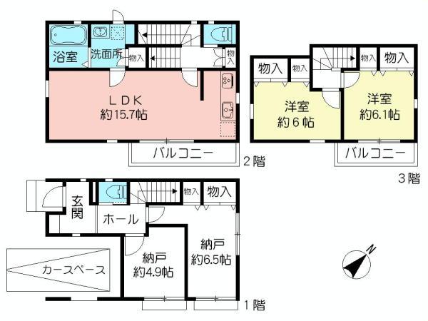Floor plan. (1 Building), Price 50,300,000 yen, 2LDK+2S, Land area 75.03 sq m , Building area 100.09 sq m