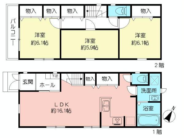 Floor plan. (3 Building), Price 48,300,000 yen, 3LDK, Land area 87.14 sq m , Building area 87.56 sq m