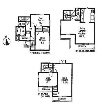 Floor plan. (1 Building), Price 52,800,000 yen, 4LDK, Land area 75 sq m , Building area 107.64 sq m