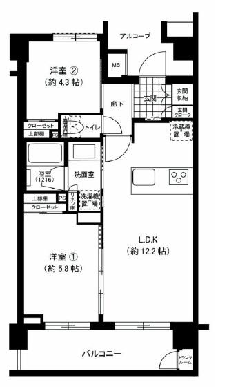 Floor plan. 2LDK, Price 36,900,000 yen, Occupied area 50.45 sq m , Balcony area 7.65 sq m