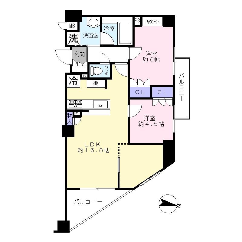Floor plan. 2LDK, Price 27,900,000 yen, Occupied area 60.01 sq m , Balcony area 6.6 sq m