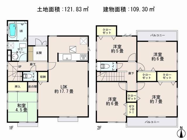 Floor plan. 62,800,000 yen, 5LDK, Land area 121.83 sq m , Building area 109.3 sq m