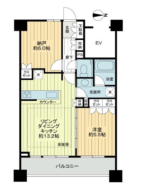Floor plan. 1LDK + S (storeroom), Price 33,800,000 yen, Occupied area 54.64 sq m , Balcony area 10.79 sq m