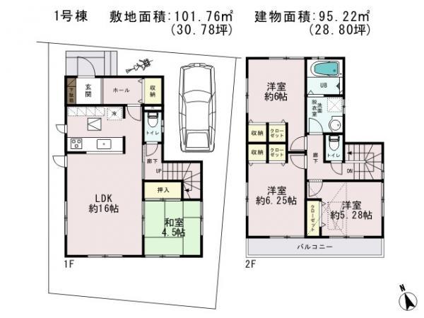 Floor plan. 43,800,000 yen, 4LDK, Land area 101.76 sq m , Building area 95.22 sq m