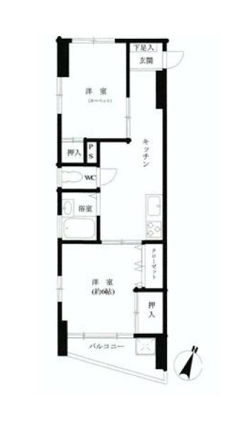Floor plan. 2K, Price 13.8 million yen, Occupied area 39.59 sq m , Balcony area 5.55 sq m