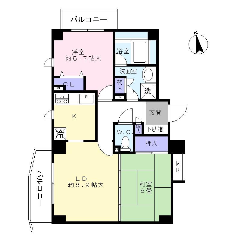 Floor plan. 2LDK, Price 27,800,000 yen, Occupied area 55.24 sq m , Balcony area 6.88 sq m