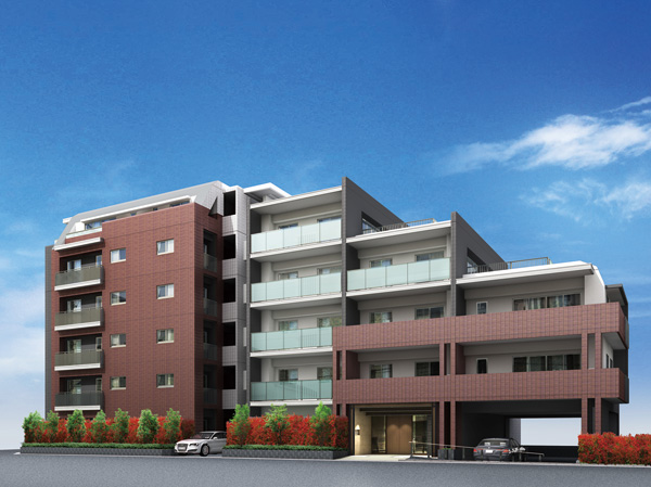 Buildings and facilities. Clad in the colors change seasonally, Facade that becomes a symbol of the city skyline. By adopting the planting of earth color materials and seasonal, It is design, such as complex to appeal to the senses. (Exterior view)