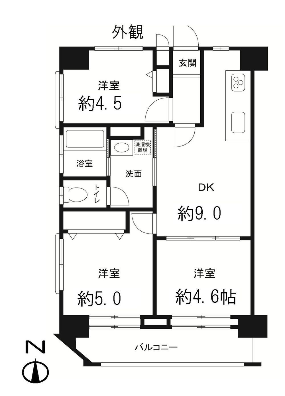Floor plan. 3DK, Price 26,800,000 yen, Occupied area 57.54 sq m , Balcony area 7.99 sq m