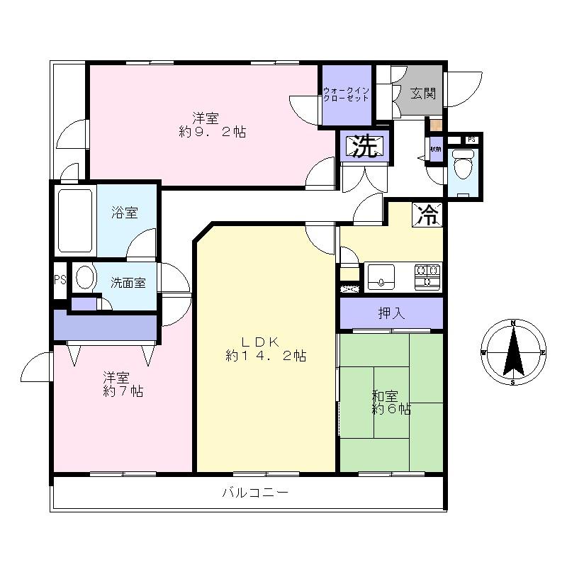 Floor plan. 3LDK, Price 38,800,000 yen, Occupied area 87.99 sq m , Balcony area 9.3 sq m