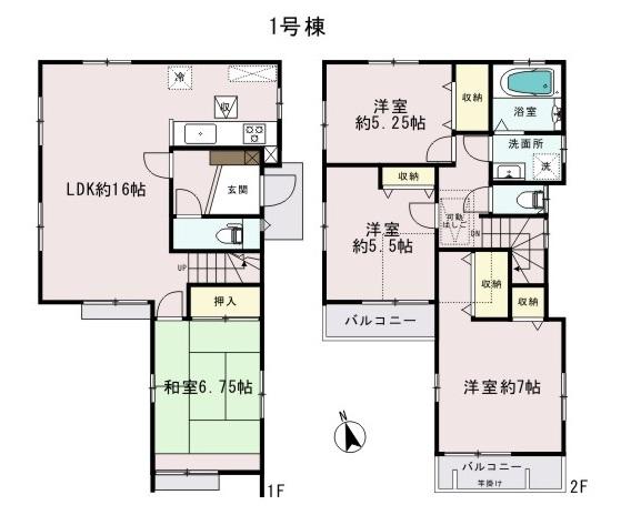 Floor plan. (1 Building), Price 58,800,000 yen, 4LDK, Land area 120.01 sq m , Building area 97.5 sq m