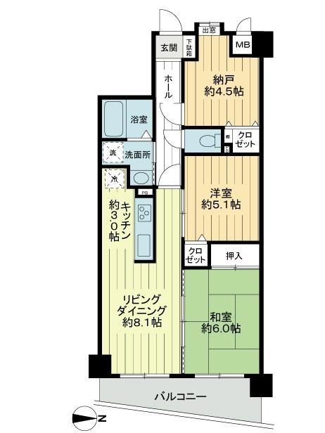 Floor plan. 3LDK, Price 28.8 million yen, Occupied area 59.84 sq m , Balcony area 6.6 sq m