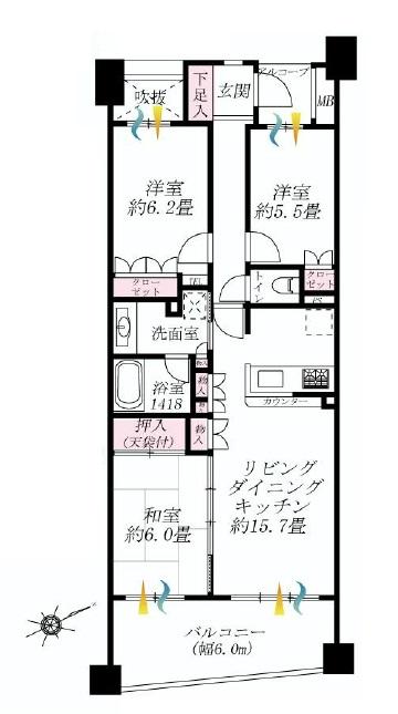 Floor plan. 3LDK, Price 43,800,000 yen, Occupied area 76.05 sq m , Balcony area 12.67 sq m