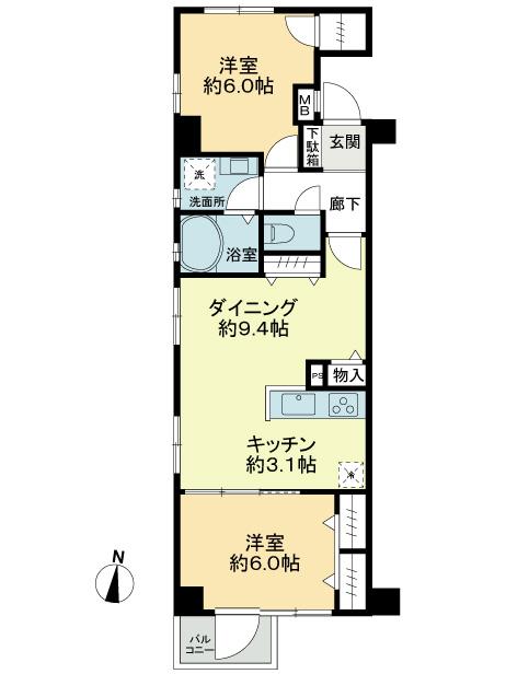 Floor plan. 3LDK, Price 27,800,000 yen, Occupied area 50.68 sq m , Balcony area 5.1 sq m