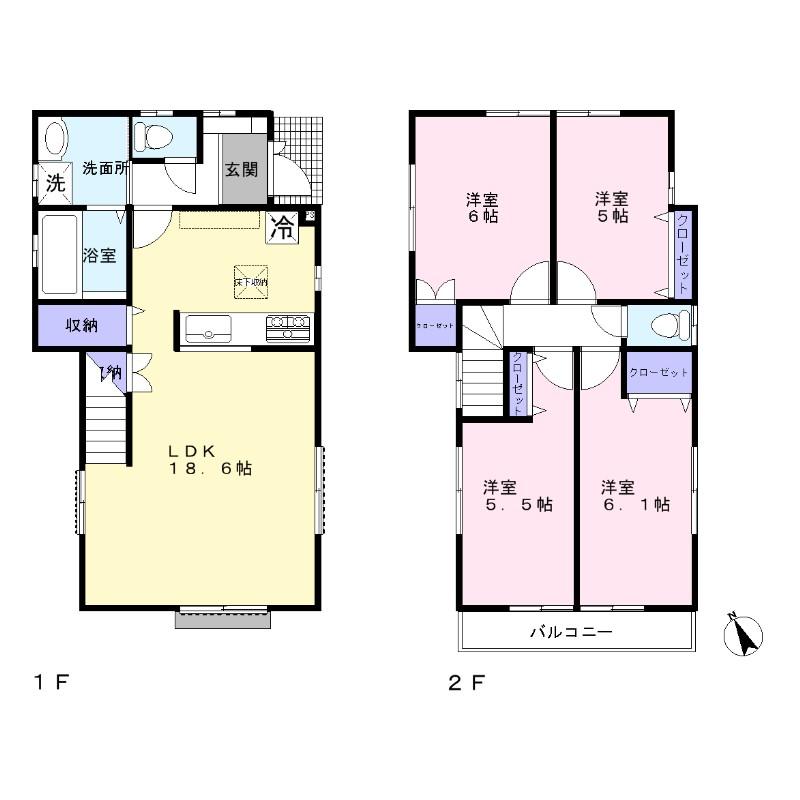 Floor plan. 53,800,000 yen, 4LDK, Land area 95.01 sq m , Building area 92.73 sq m
