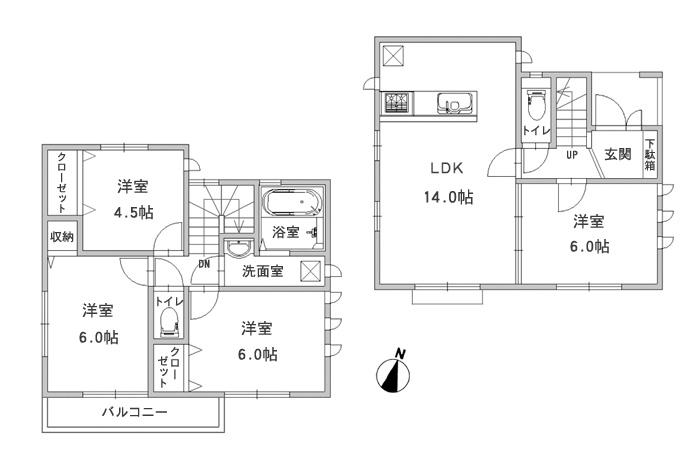 Floor plan. (Building 2), Price 47,800,000 yen, 4LDK, Land area 86.18 sq m , Building area 83.63 sq m