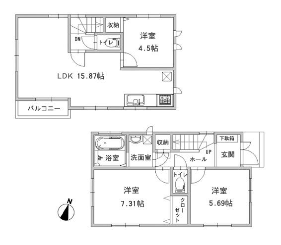 Floor plan. (1 Building), Price 42,800,000 yen, 3LDK, Land area 84.11 sq m , Building area 75.73 sq m