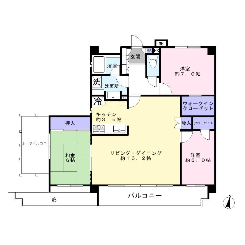 Floor plan. 3LDK, Price 43,400,000 yen, Occupied area 83.74 sq m , Balcony area 21.59 sq m