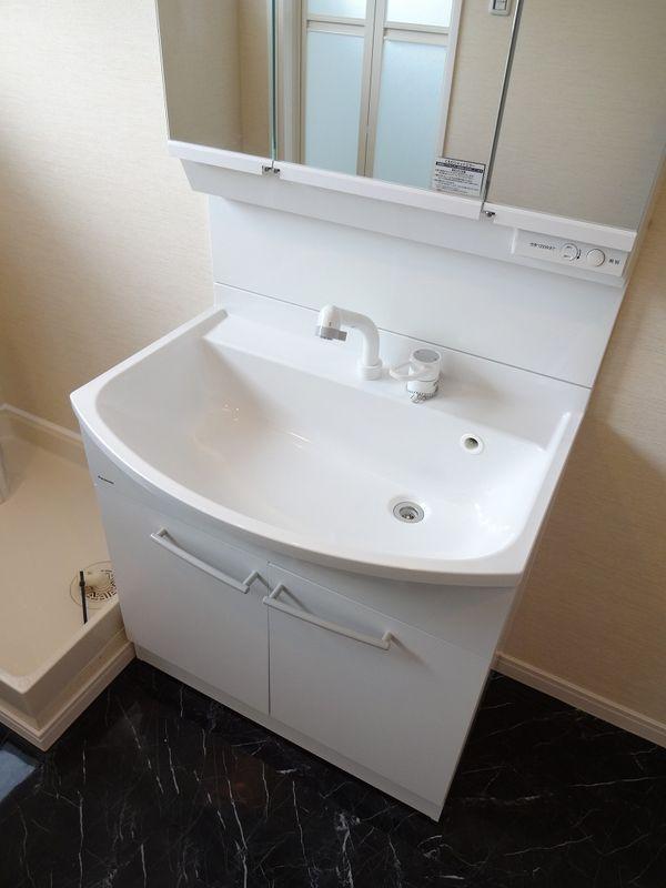 Wash basin, toilet. Bathroom vanity