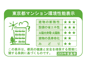 Building structure.  [Tokyo apartment environmental performance display] Based on the efforts of the building environment plan that building owners will be submitted to the Tokyo Metropolitan Government, 5 will be evaluated in three stages for items.  ※ For more information see "Housing term large Dictionary"