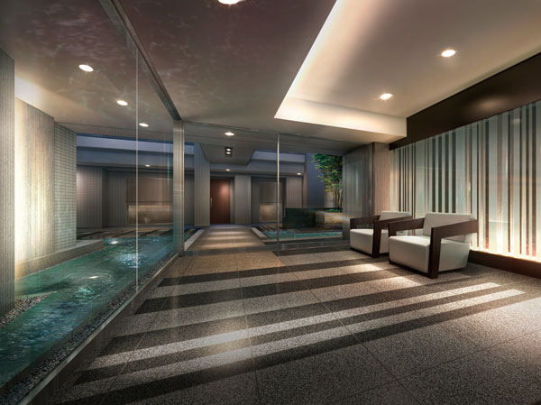 Shared facilities.  [Entrance Hall was wearing a fantastic light] Soft light is to attract one side of the Art Wall is an impressive entrance hall. While enjoying the comfort of a sofa that has been tailored just for the sake of this mansion relax, Space of comfortable silence oozes the flavor and taste, such as the Museum of Art. Light sparkling in the basin, which was derived from the courtyard even become part of the art of this space. (Entrance Hall Rendering)