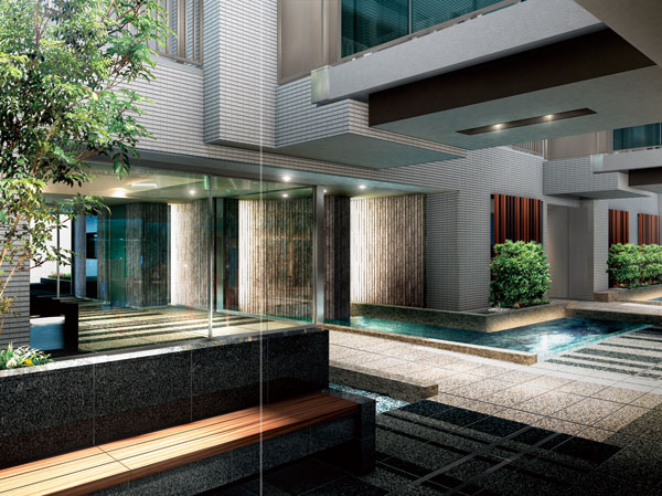 Shared facilities.  [Feel the four seasons, Courtyard of relaxation and moisture] Spread and promote the walk from the entrance hall, The open courtyard of a four-layer blow-by, While feeling the nature of light and wind, Space is the rest that go calmed down heart to green and the basin of the moisture of trees. Also in two places Wood bench of relaxation and Talking. Such as the basin at night is lit up, You can enjoy different facial expressions and during the day. (Courtyard Rendering)