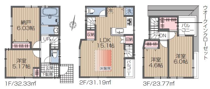 Floor plan. 39,800,000 yen, 3LDK, Land area 75.3 sq m , Although building area 75.3 sq m one room is a closet display, You can use it as a real 4LDK.