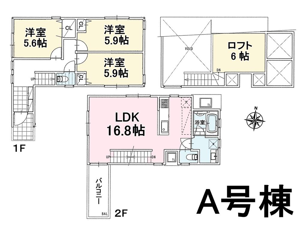 Floor plan. (A Building), Price 46,800,000 yen, 3LDK, Land area 78.07 sq m , Building area 80.57 sq m