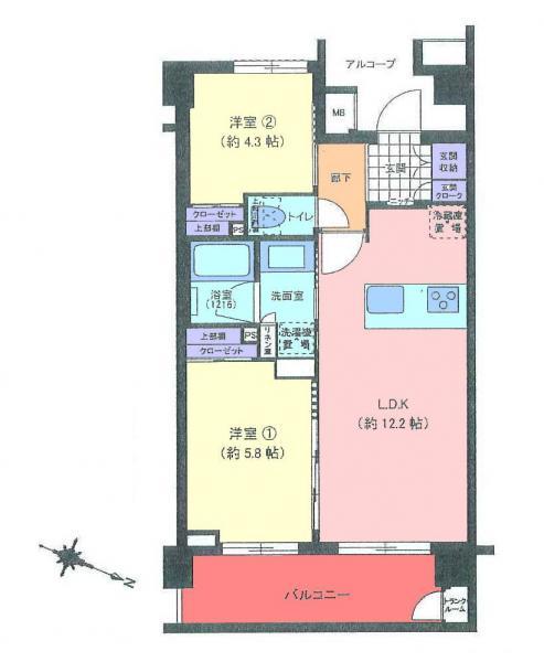 Floor plan. 2LDK, Price 36,900,000 yen, Occupied area 50.45 sq m , Balcony area 7.65 sq m 2LDK floor plan
