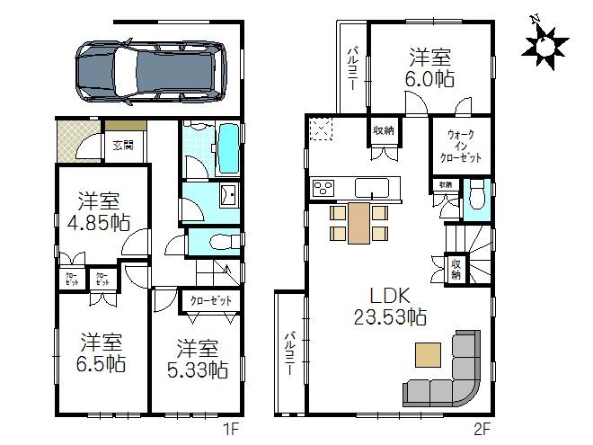 Floor plan. (B Building), Price 61,800,000 yen, 4LDK, Land area 80.11 sq m , Building area 100.03 sq m